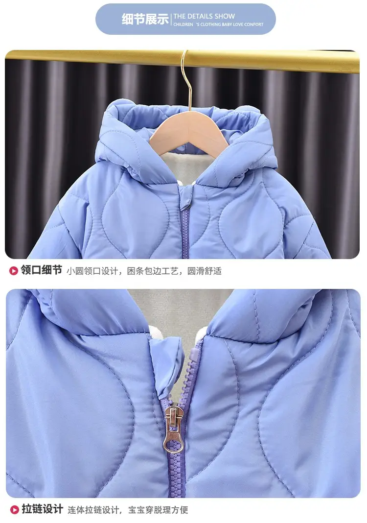 Baby Hooded Cotton Padded Romper Blue Winter — feature 10