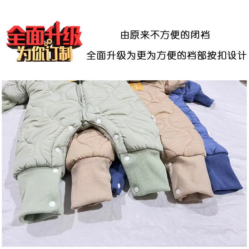 Baby Hooded Cotton Padded Romper Blue Winter — feature 13