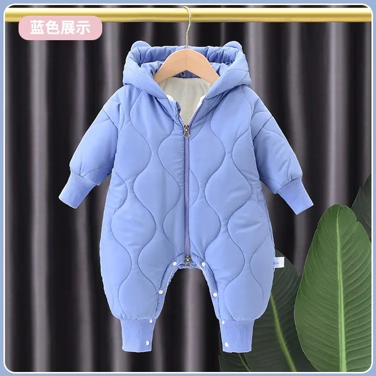 Baby Hooded Cotton Padded Romper Blue Winter — feature 5