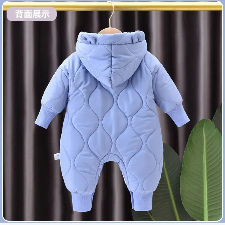 Baby Hooded Cotton Padded Romper Blue Winter — feature 6