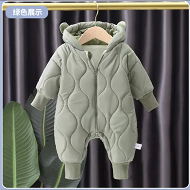 Baby Hooded Cotton Padded Romper Blue Winter - Image 3