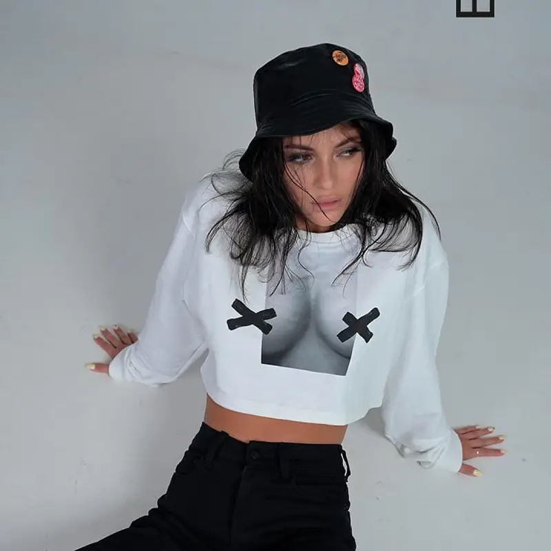 Women Abstract Printed Long Sleeve T-Shirt White 2022