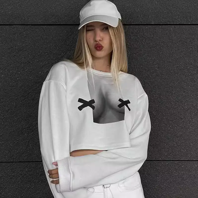 Women Abstract Printed Long Sleeve T-Shirt White 2022