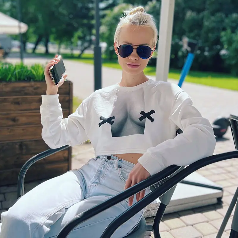 Women Abstract Printed Long Sleeve T-Shirt White 2022