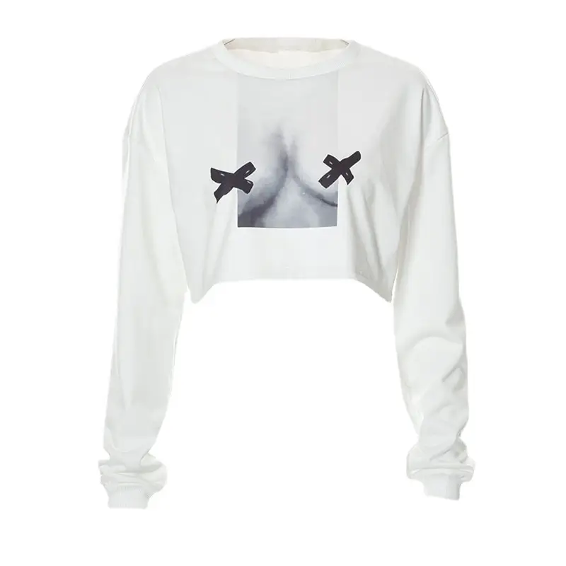 Women Abstract Printed Long Sleeve T-Shirt White 2022