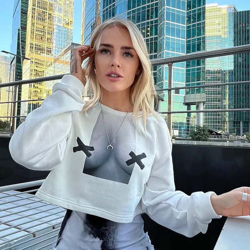 Women Abstract Printed Long Sleeve T-Shirt White 2022 — feature 35