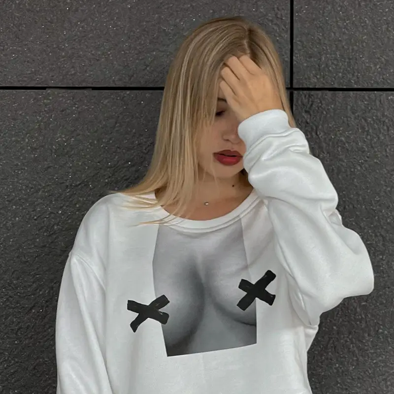 Women Abstract Printed Long Sleeve T-Shirt White 2022 — feature 36