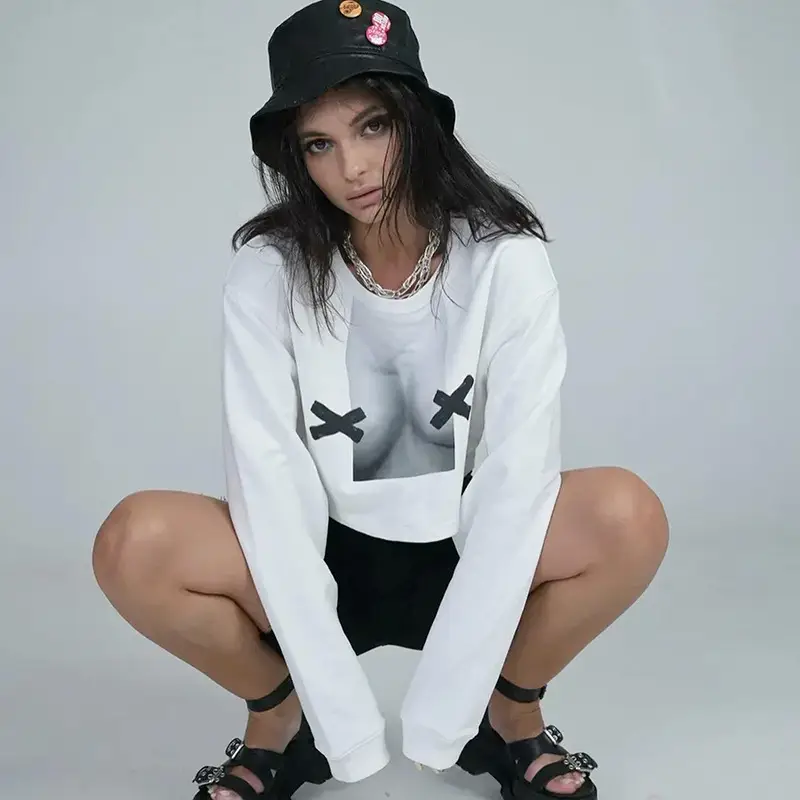 Women Abstract Printed Long Sleeve T-Shirt White 2022 — feature 43