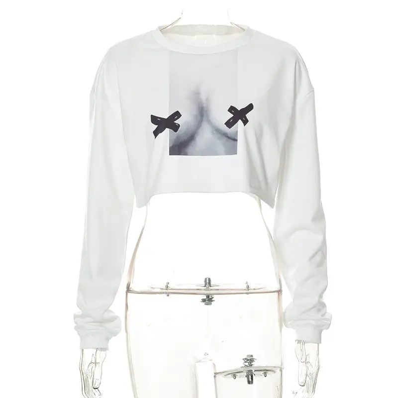 Women Abstract Printed Long Sleeve T-Shirt White 2022 — feature 47