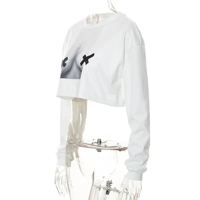 Women Abstract Printed Long Sleeve T-Shirt White 2022 — feature 48