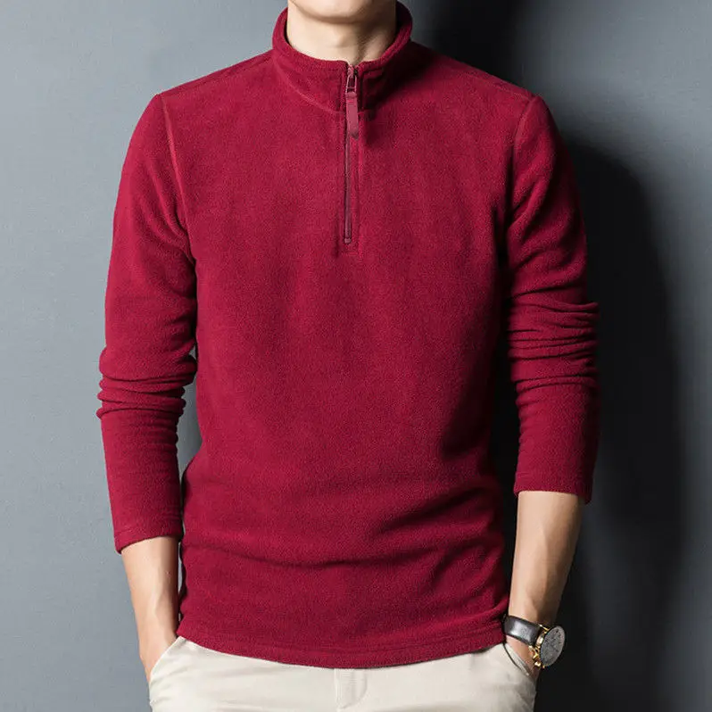 Men Velvet Turtleneck Sweatshirt Winter Warm Maroon - Image 9