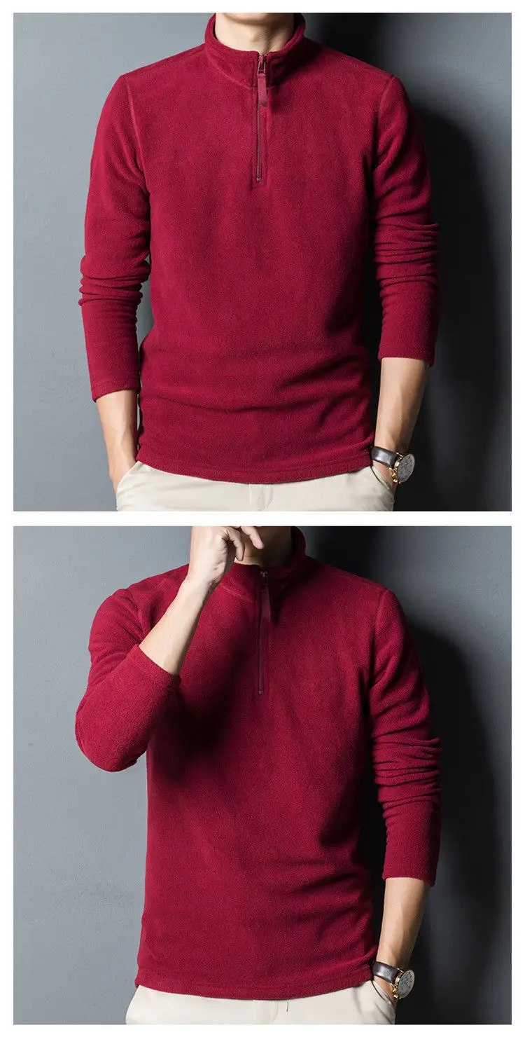 Men Velvet Turtleneck Sweatshirt Winter Warm Maroon — feature 9