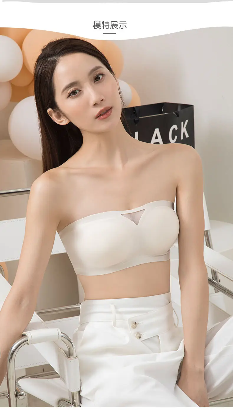 Half cup non-slip strapless one-piece seamless underwear soft support beautiful back thin small chest gathered breathable tube — feature 31
