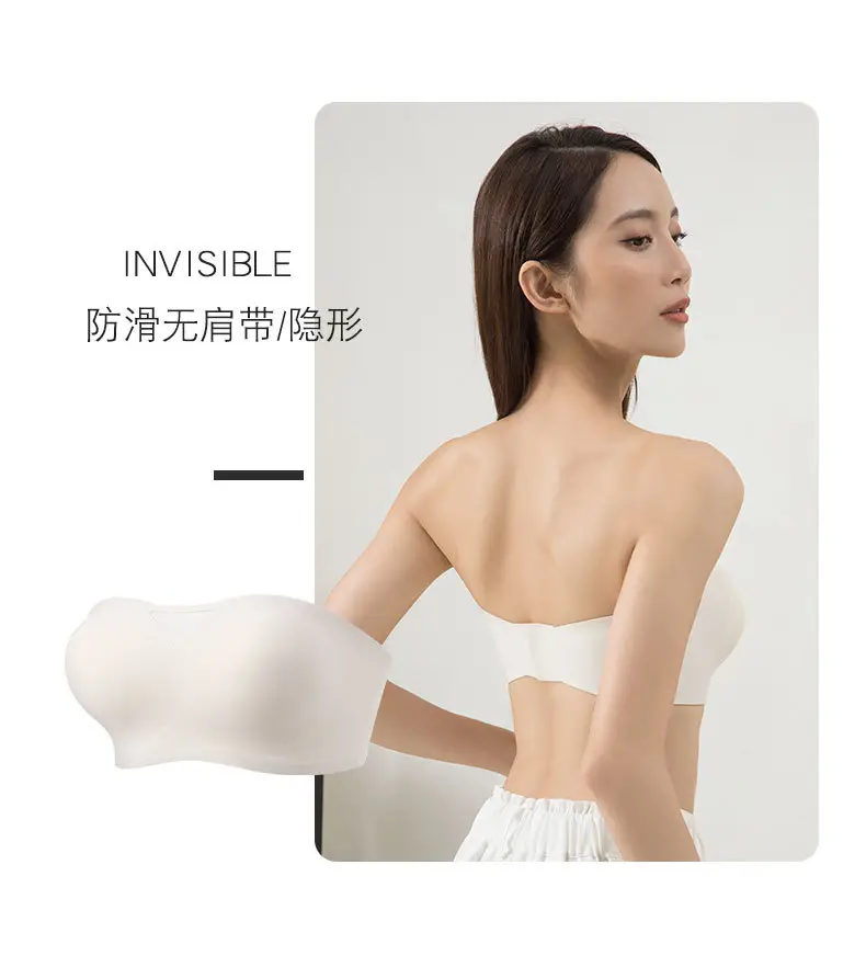 Half cup non-slip strapless one-piece seamless underwear soft support beautiful back thin small chest gathered breathable tube — feature 32