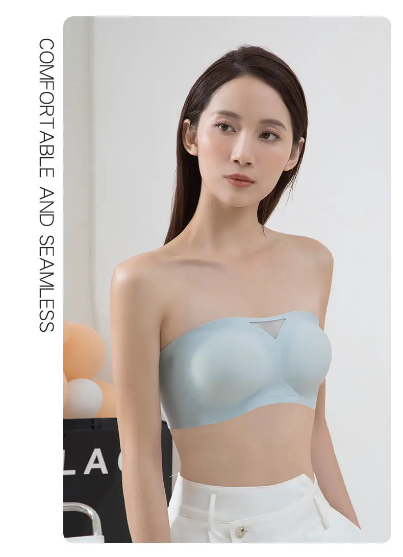 Half cup non-slip strapless one-piece seamless underwear soft support beautiful back thin small chest gathered breathable tube — feature 35