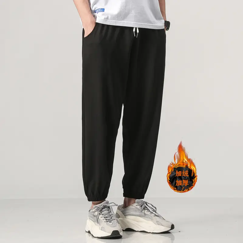 Fleece Sweatpants Men Black Eight Point Winter Loose — feature 5