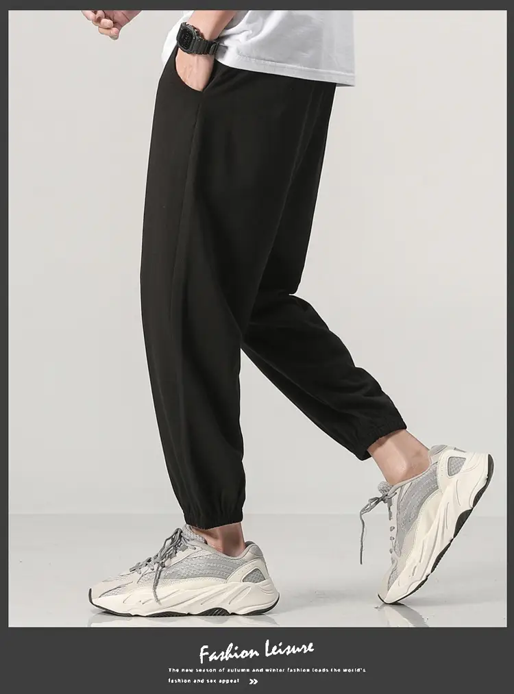 Fleece Sweatpants Men Black Eight Point Winter Loose — feature 8