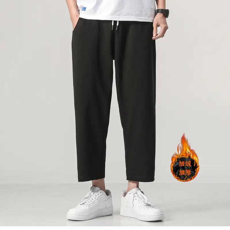 Fleece Sweatpants Men Black Eight Point Winter Loose - Image 2