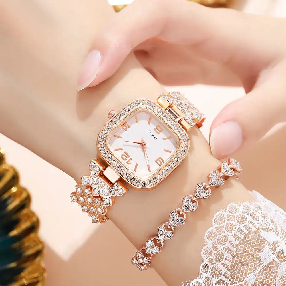 Rose Gold Women's Quartz Watch with Crystal Bracelet