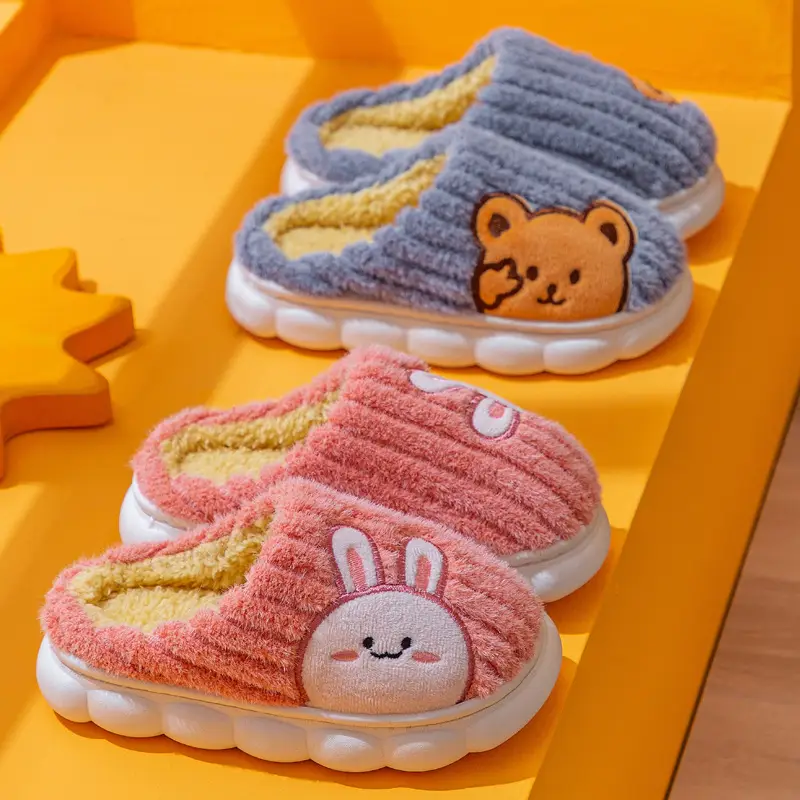 Children's Cotton Slippers 2024 Winter New Style Boys and Girls Home Indoor Non-Slip Warm Middle and Large Kidsren Cute Cartoon