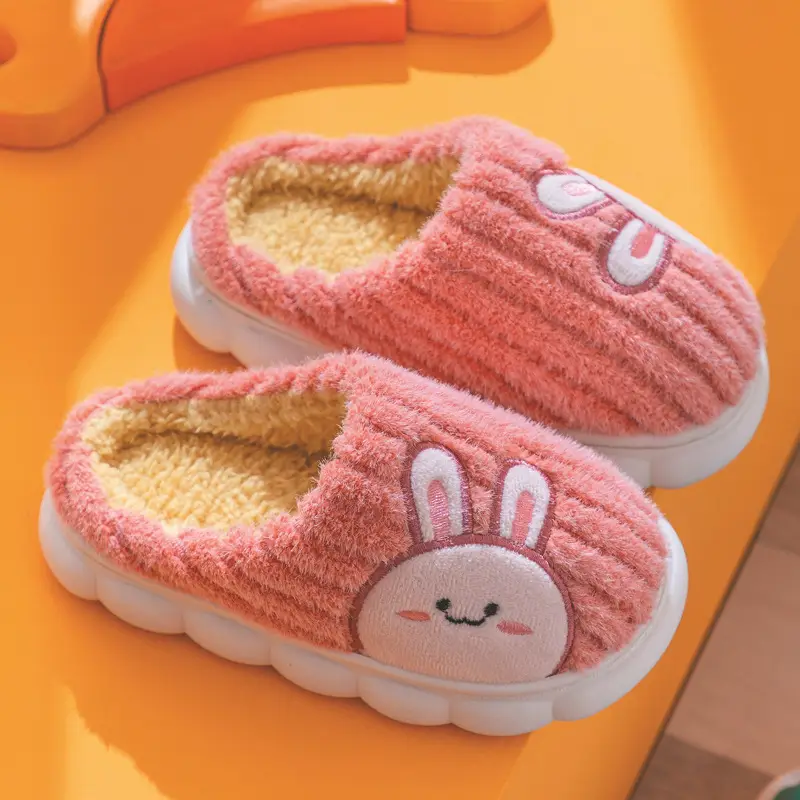 Children's Cotton Slippers 2024 Winter New Style Boys and Girls Home Indoor Non-Slip Warm Middle and Large Kidsren Cute Cartoon