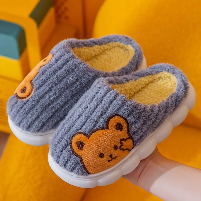 Children's Cotton Slippers 2024 Winter New Style Boys and Girls Home Indoor Non-Slip Warm Middle and Large Kidsren Cute Cartoon