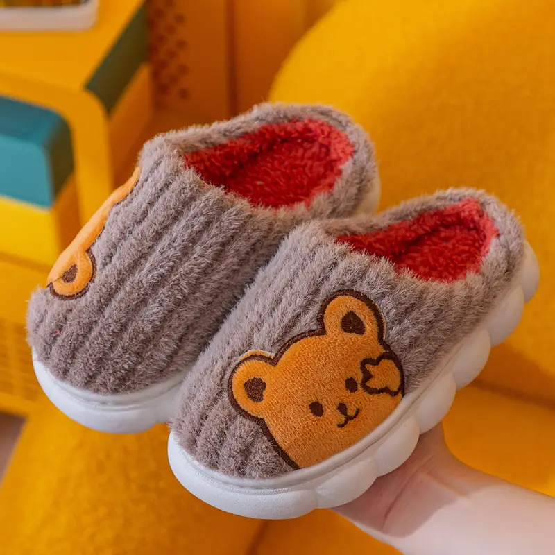 Children's Cotton Slippers 2024 Winter New Style Boys and Girls Home Indoor Non-Slip Warm Middle and Large Kidsren Cute Cartoon