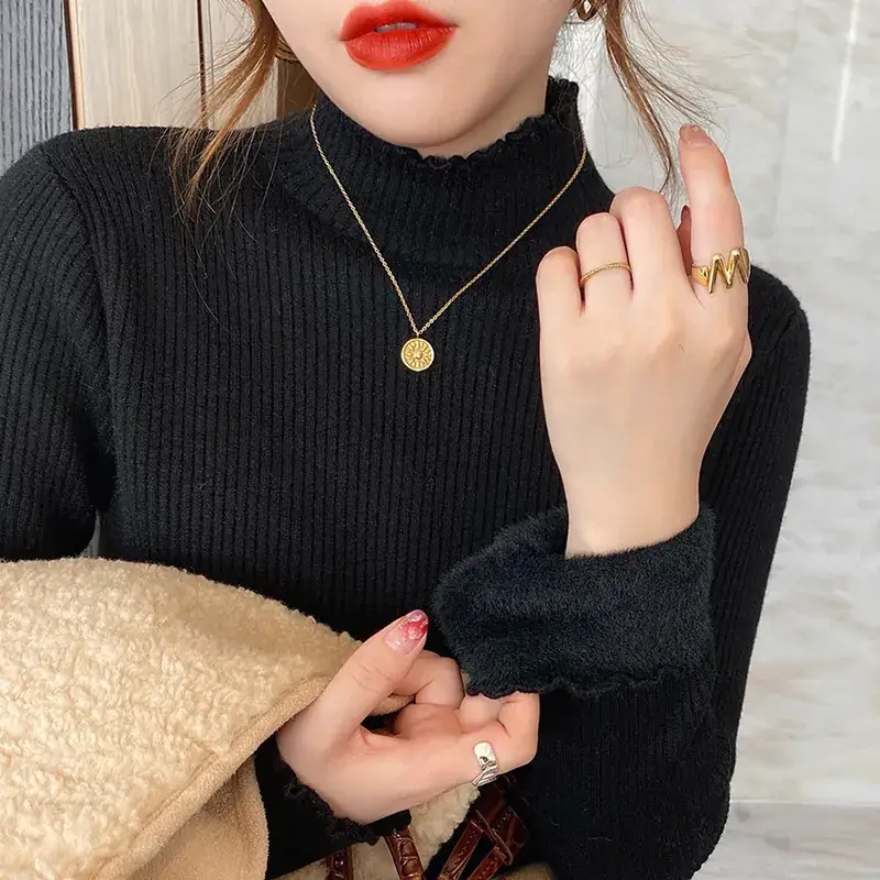 Women's Warm Half Turtleneck Knitted Sweater Set - Image 4