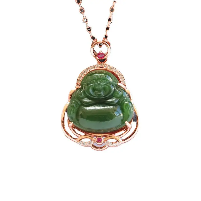 Guan Yu Jade Buddha Necklace with Rose Gold Chain - Image 7