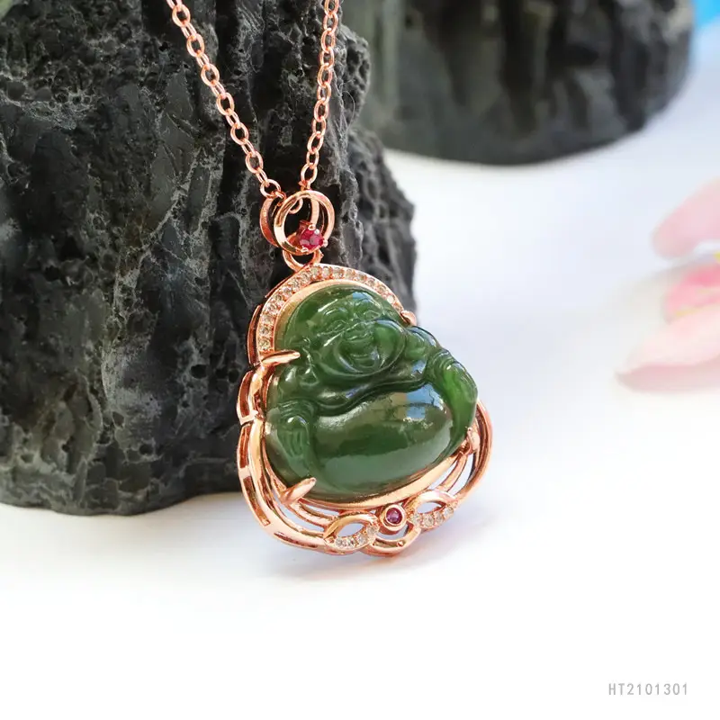 Guan Yu Jade Buddha Necklace with Rose Gold Chain — feature 11