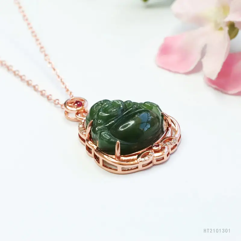 Guan Yu Jade Buddha Necklace with Rose Gold Chain — feature 7