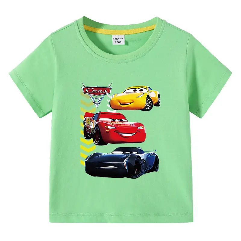 Kids Cars Graphic T-Shirt Green Short Sleeve Cotton - Image 10