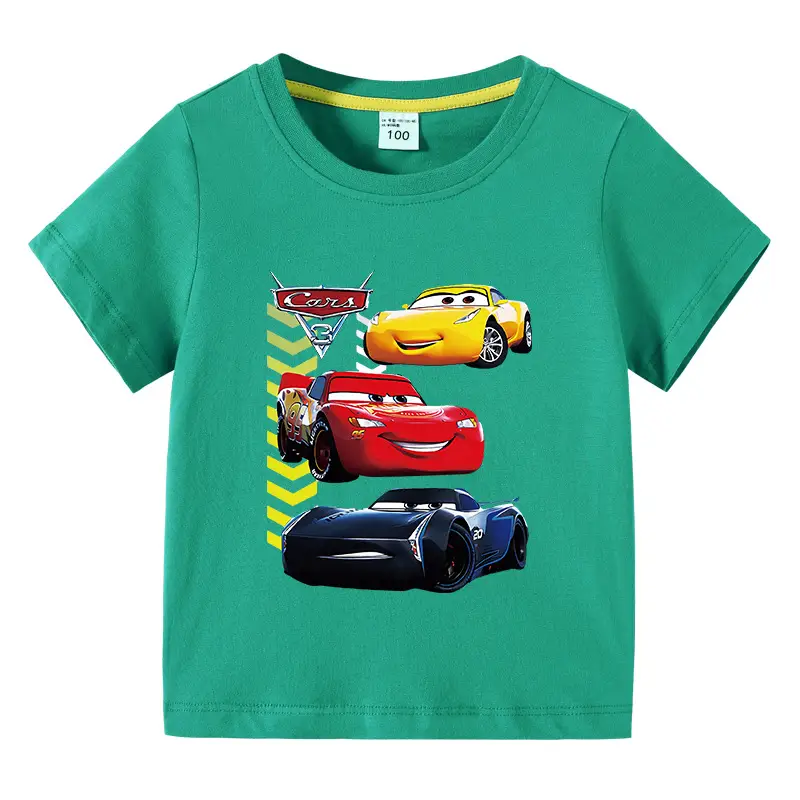 Kids Cars Graphic T-Shirt Green Short Sleeve Cotton - Image 7