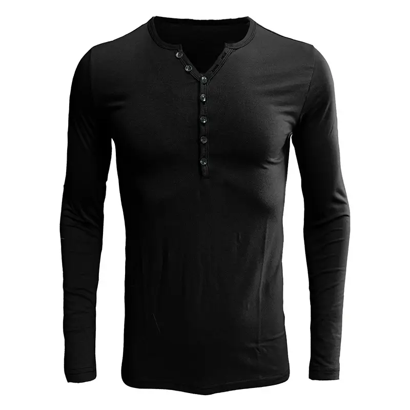Men's Long Sleeve Button Down T-Shirt Maroon Black White - Image 3
