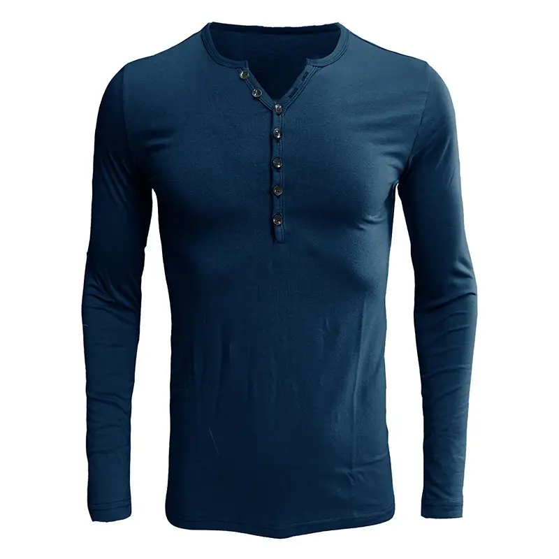 Men's Long Sleeve Button Down T-Shirt Maroon Black White - Image 4