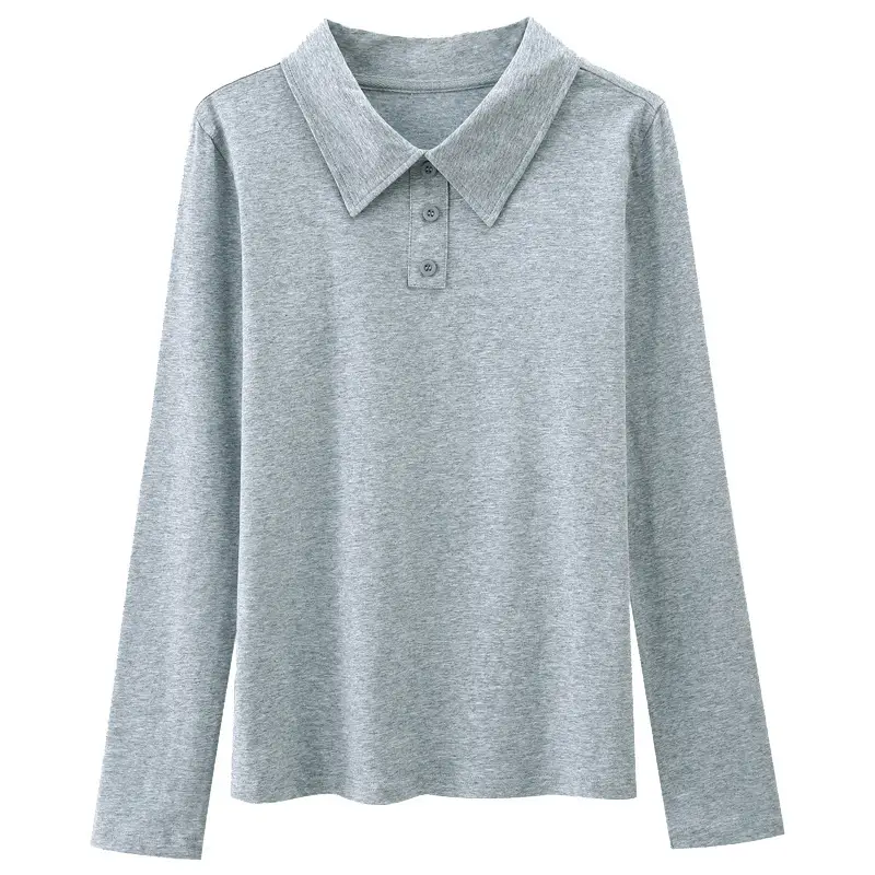 Women's Light Blue Polo Shirt Long Sleeve Elegant Lapel - Image 6