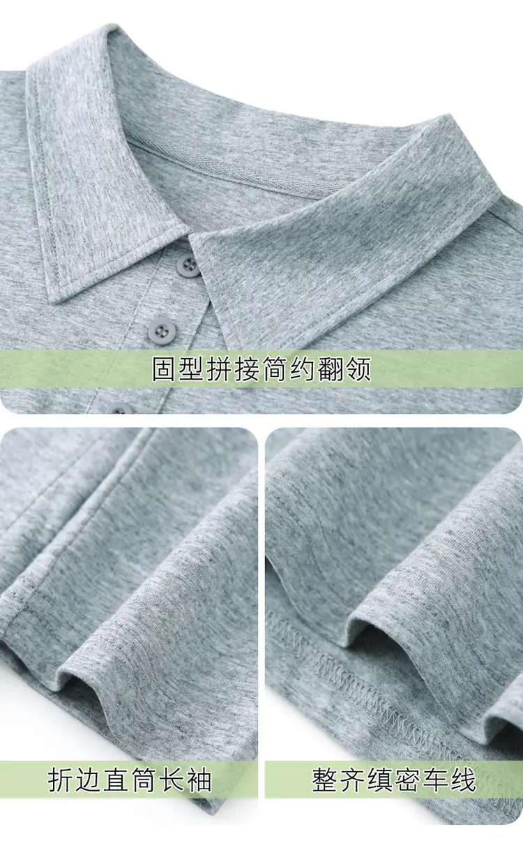 Women's Light Blue Polo Shirt Long Sleeve Elegant Lapel — feature 6