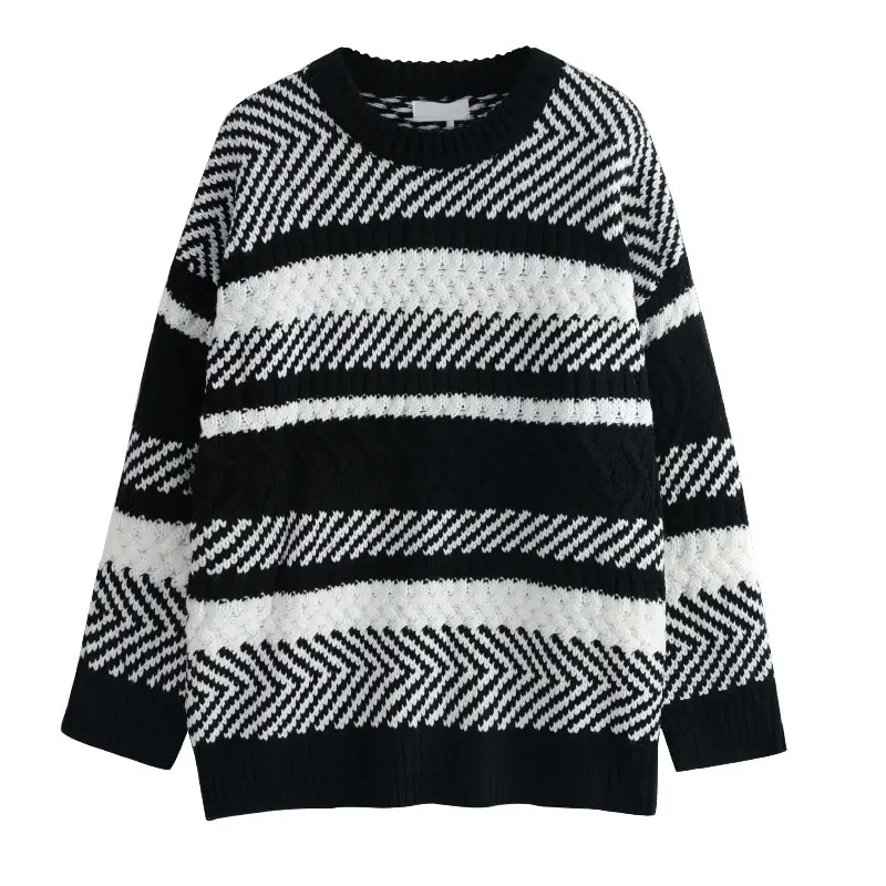 Women Korean Striped Pullover Sweater Large Size - Image 5