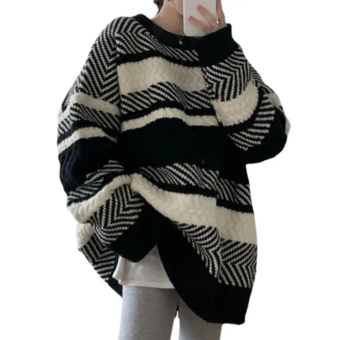 Women Korean Striped Pullover Sweater Large Size - Image 6