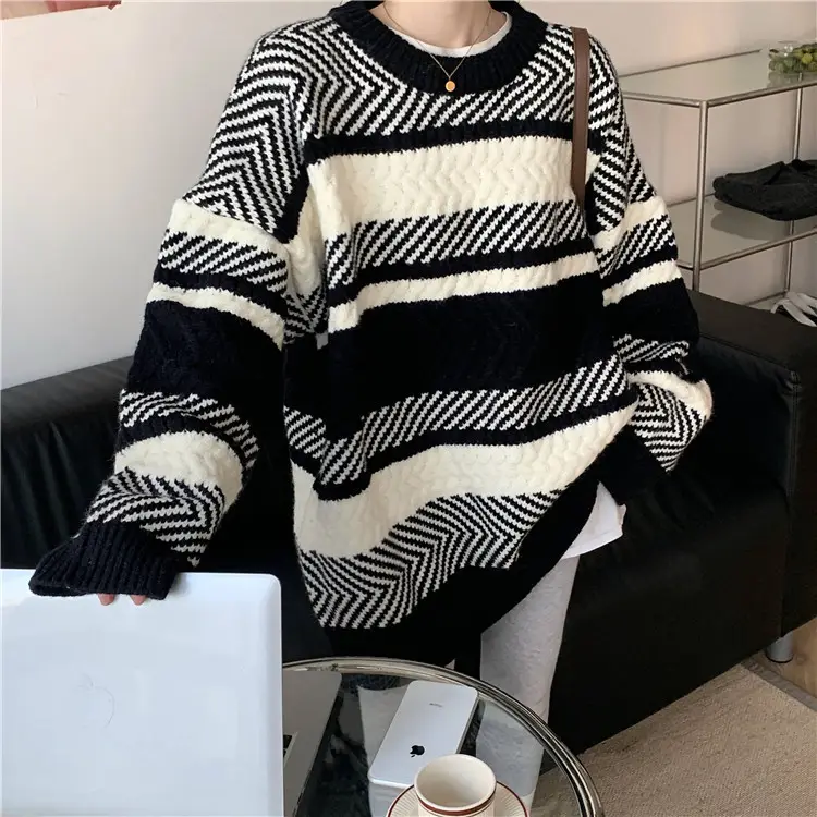 Women Korean Striped Pullover Sweater Large Size — feature 3