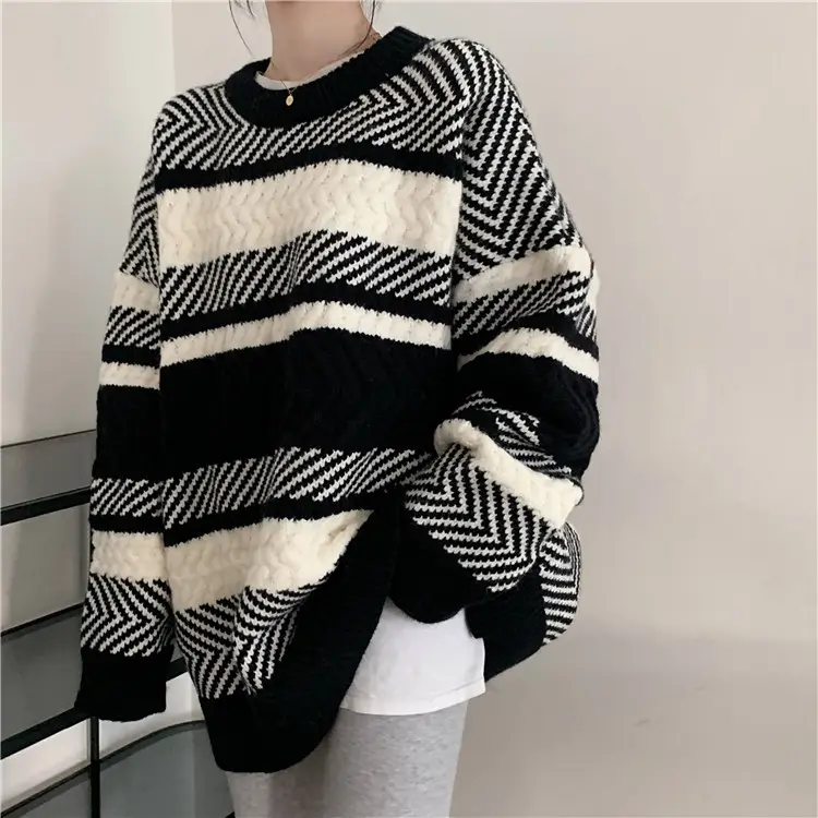 Women Korean Striped Pullover Sweater Large Size — feature 4