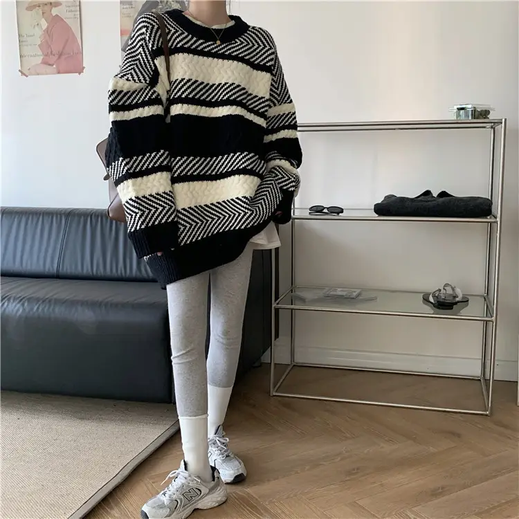 Women Korean Striped Pullover Sweater Large Size — feature 6