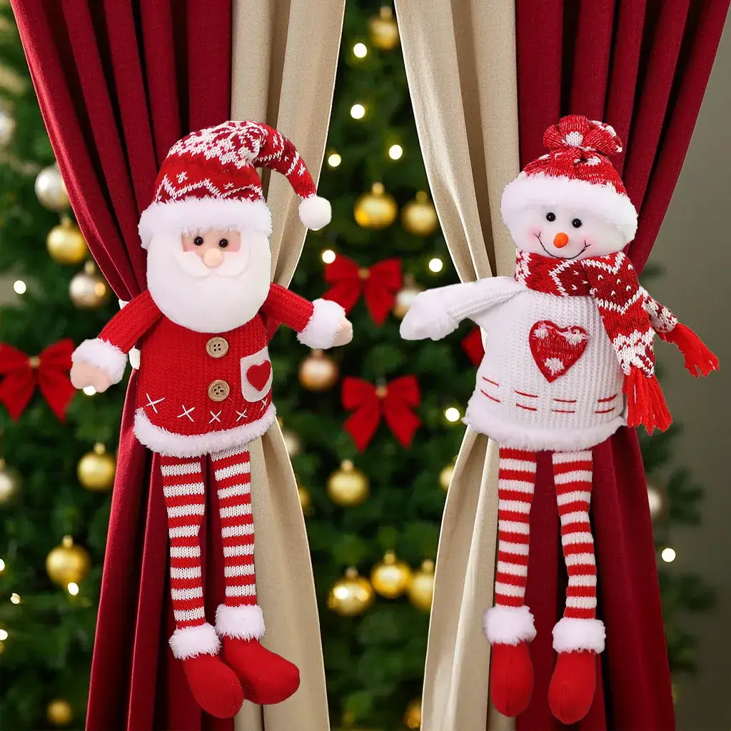 Three-Dimensional Christmas Santa Doll Curtains Tieback Knitted Red White - Image 5