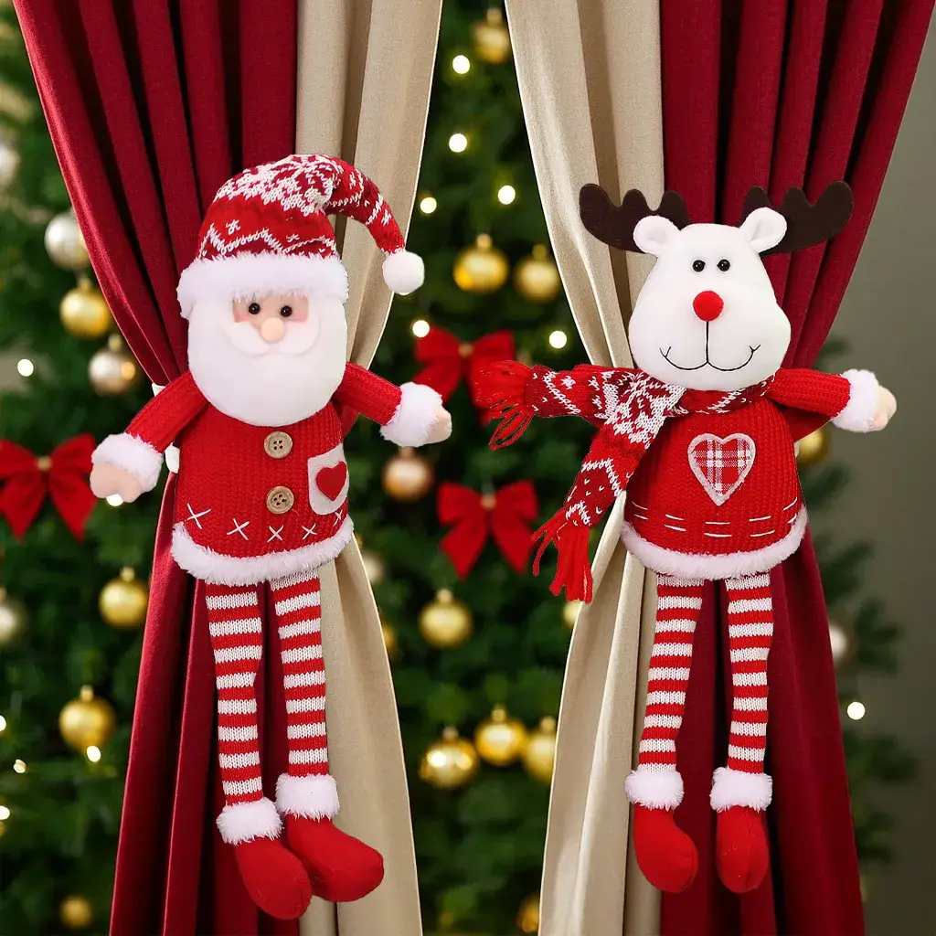 Three-Dimensional Christmas Santa Doll Curtains Tieback Knitted Red White - Image 6
