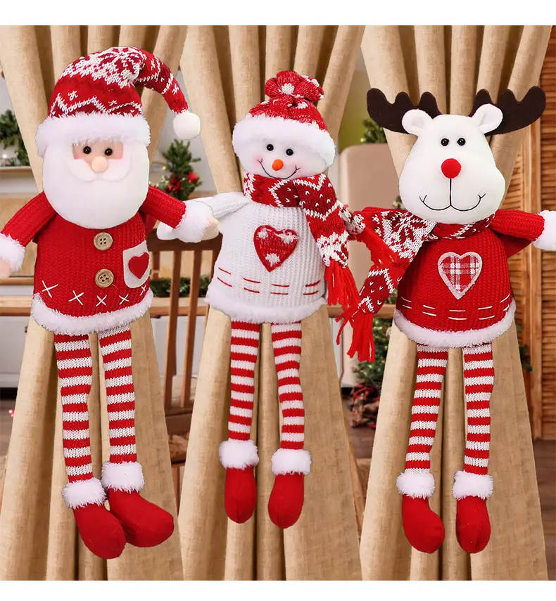 Three-Dimensional Christmas Santa Doll Curtains Tieback Knitted Red White — feature 1