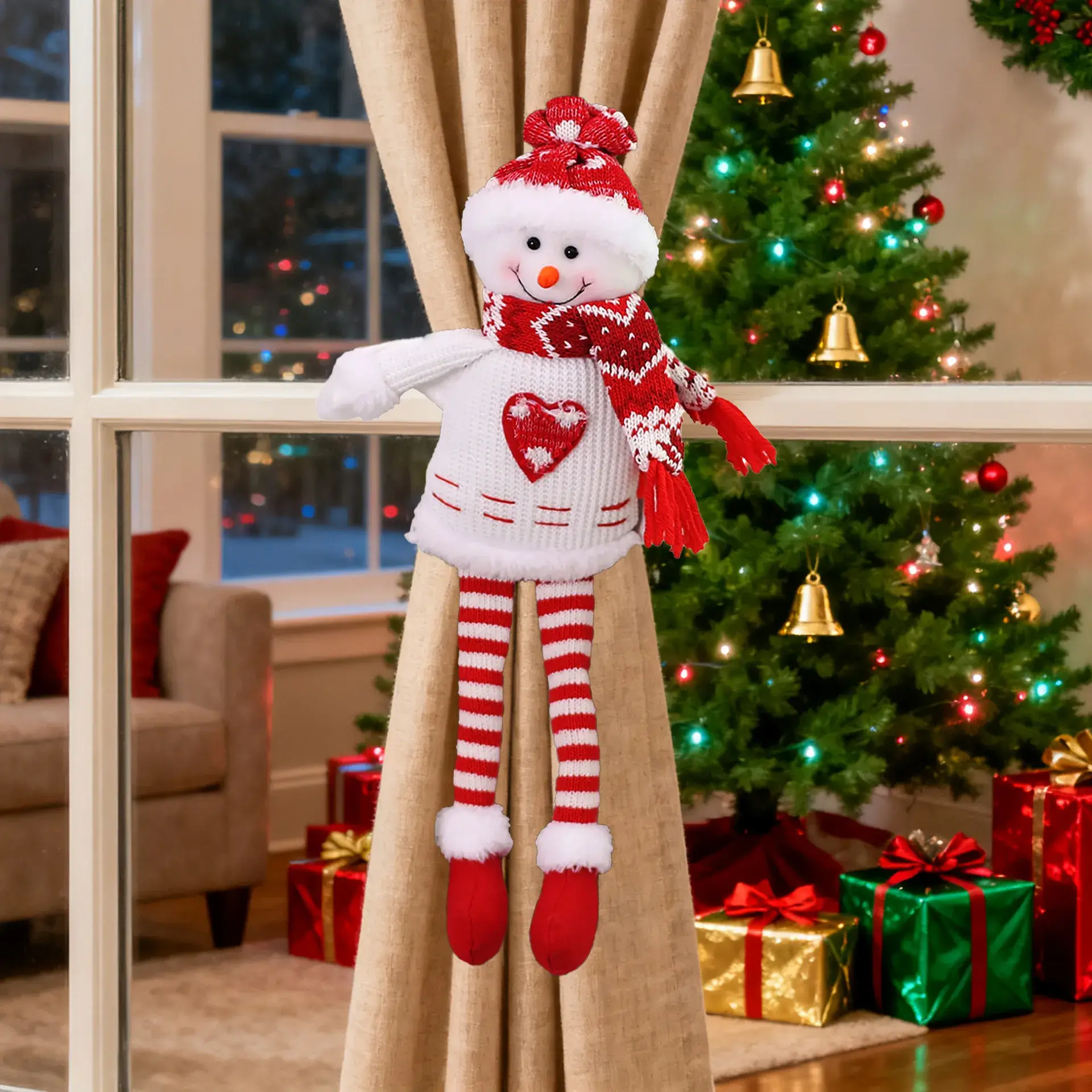 Three-Dimensional Christmas Santa Doll Curtains Tieback Knitted Red White - Image 2
