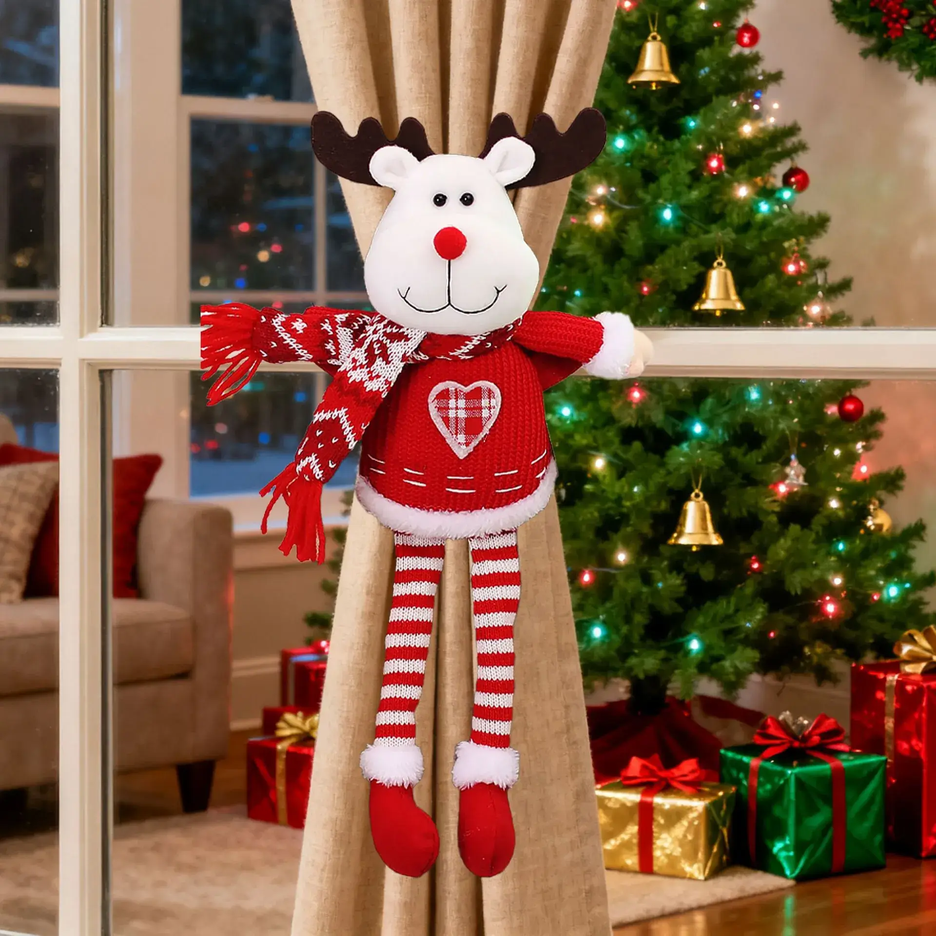 Three-Dimensional Christmas Santa Doll Curtains Tieback Knitted Red White - Image 3