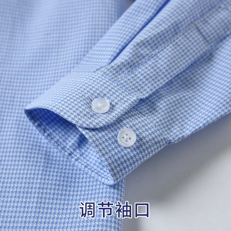 Boy's Blue Houndstooth Cotton School Shirt Long Sleeve - Image 4