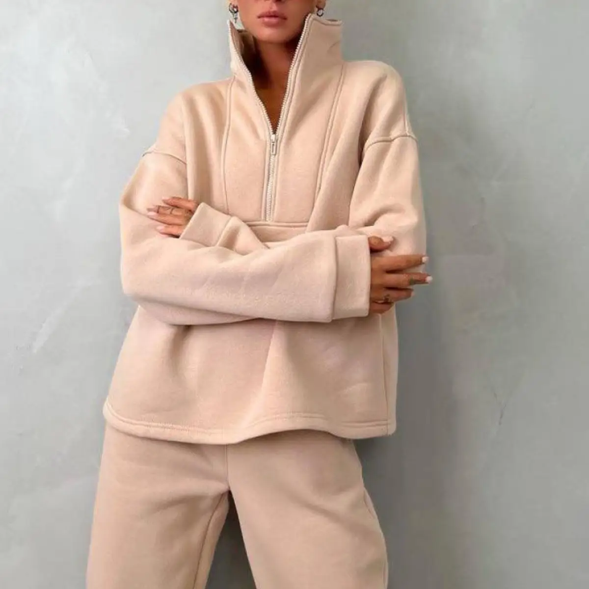2023 Women's Grey Sweatshirt Leg Pants Set - Image 6