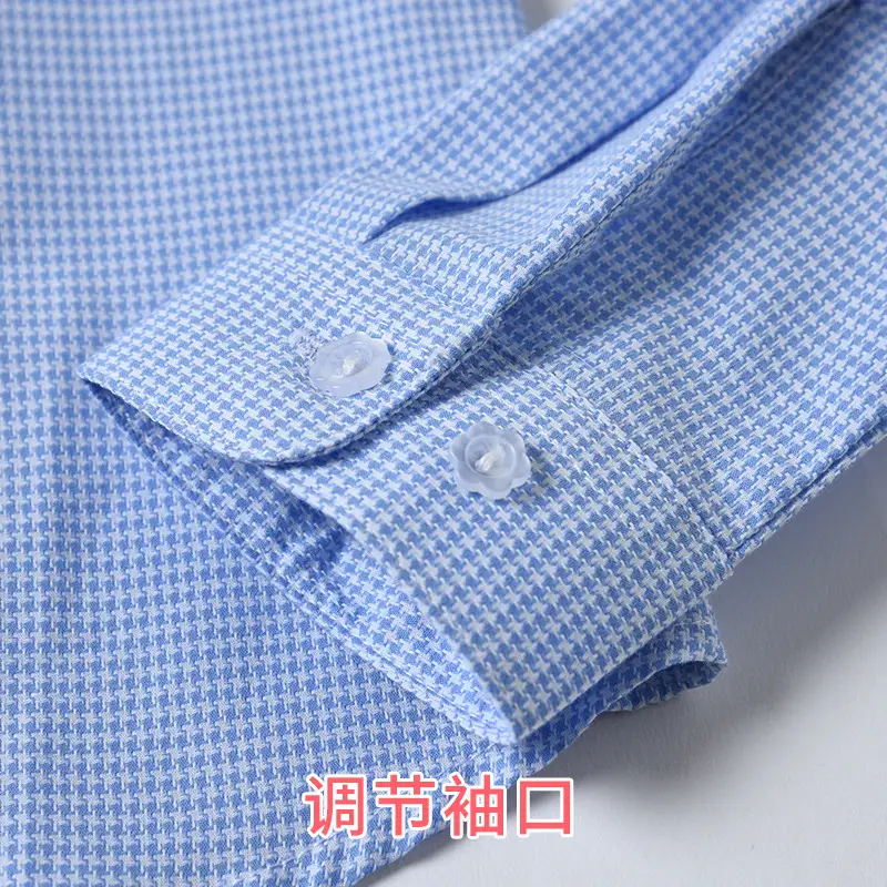 Girls Cotton Houndstooth Blue Long Sleeve Shirt - Image 4